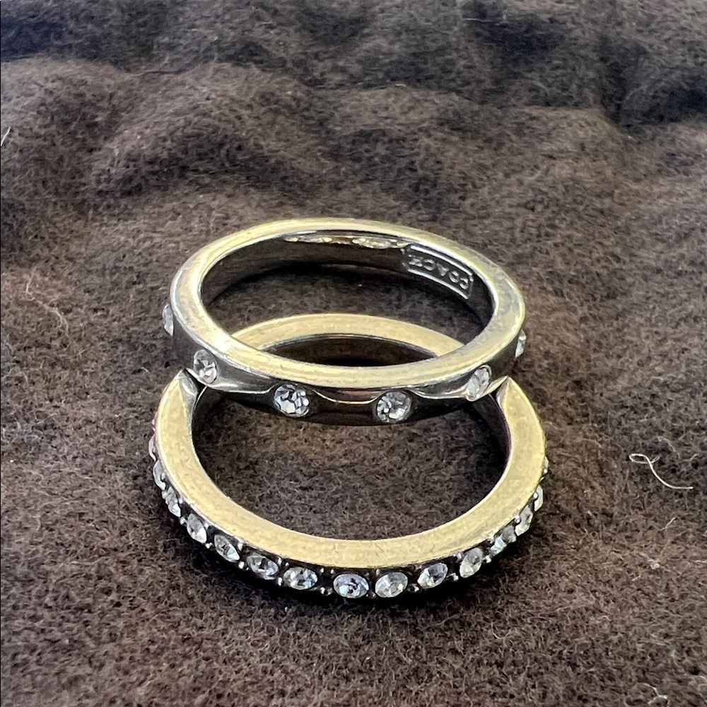 Coach stacking Silver and Crystal Ring Set